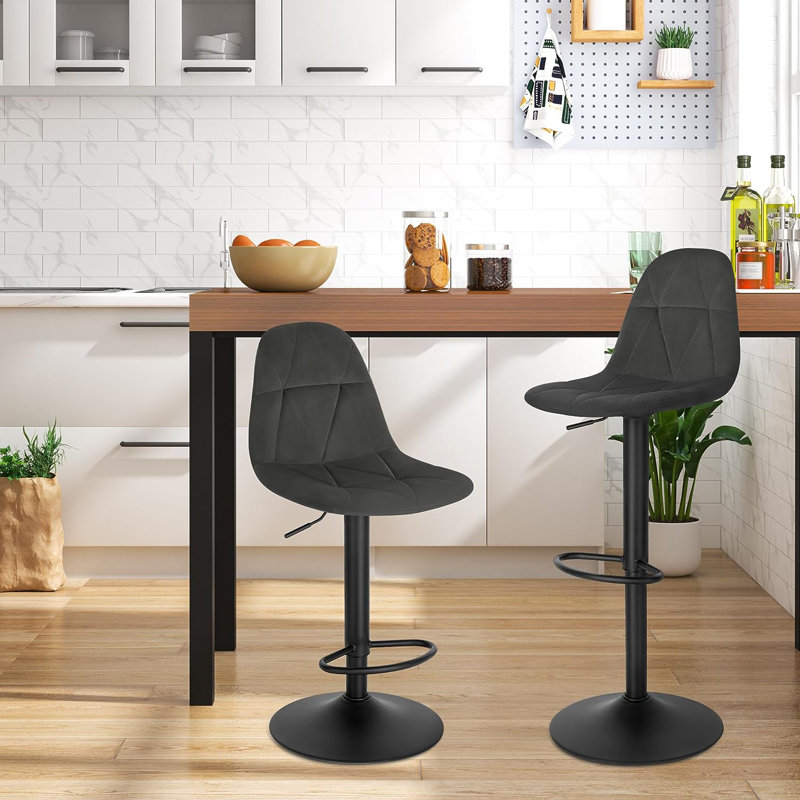 Marcien Swivel Upholstered Adjustable Height Counter Stool with Metal Frame, Dark Grey