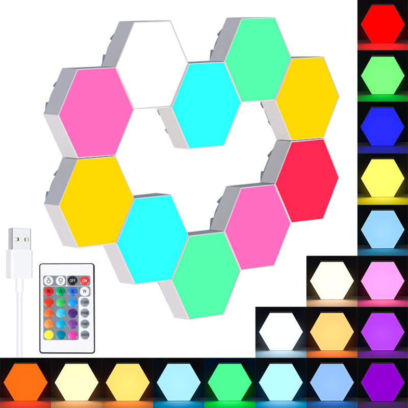 Touch Sensitive RGB Hexagon Wall Lights DIY Geometric LED Wall Panels with Remote Control
