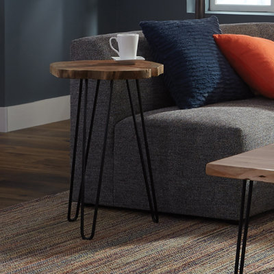 Bexton Industrial Solid Wood Metal Hairpin Natural Live Edge Round End Table
