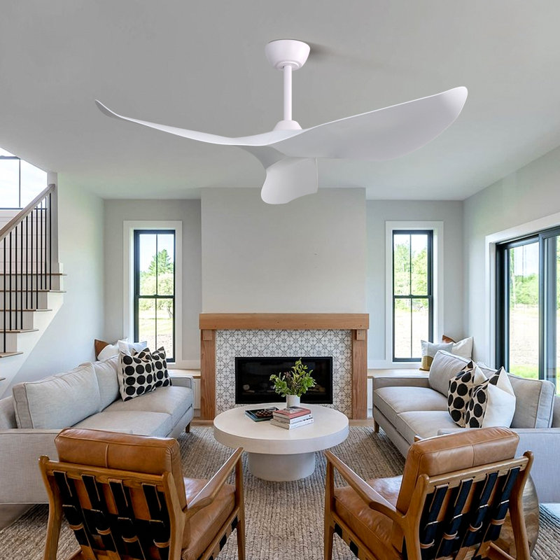 52 Inch Indoor Ceiling Fan Without Light, 6 Speeds Reversible Dc Motor, 3 Abs Blade Ceiling Fan White For Bedroom, White