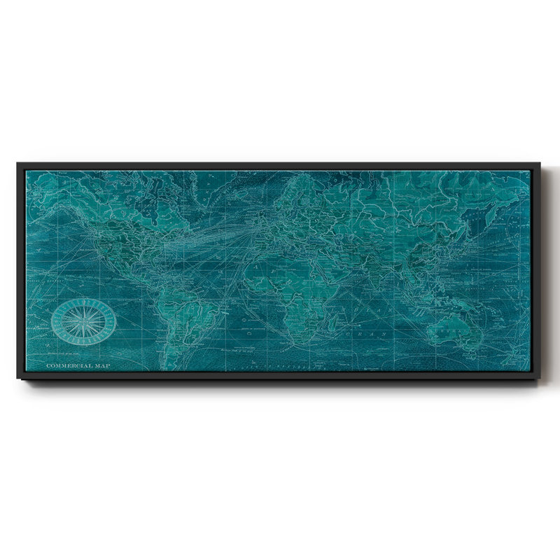 Carte du monde azur - toile encadrée, Noir, H 8 po x l 20 po x P 1,5 po