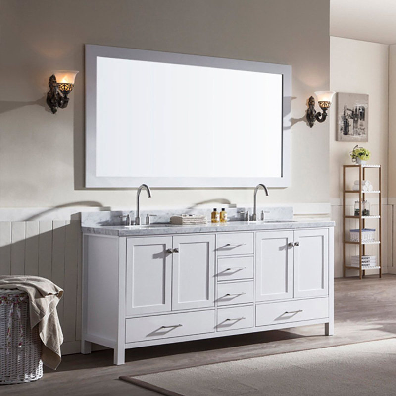 Ensemble de meuble-lavabo double 73 po avec miroir Amariani, Blanc