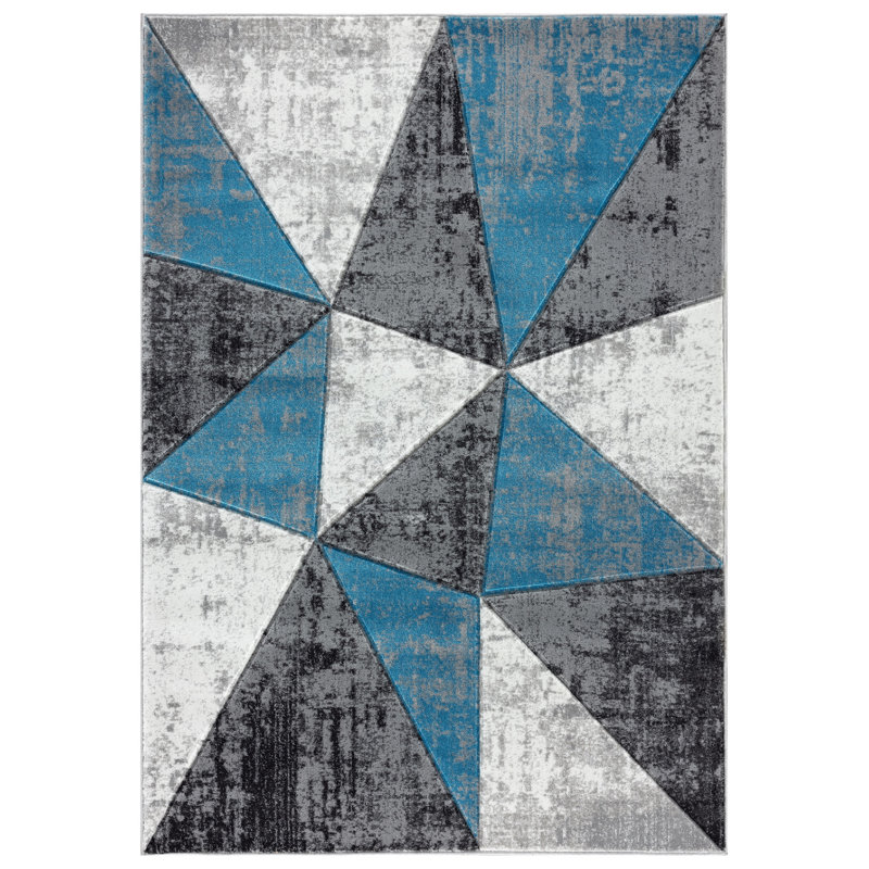 Tapis bleu / noir / gris Gini, Rectangle 3 pi 9 po x 5 pi 9 po
