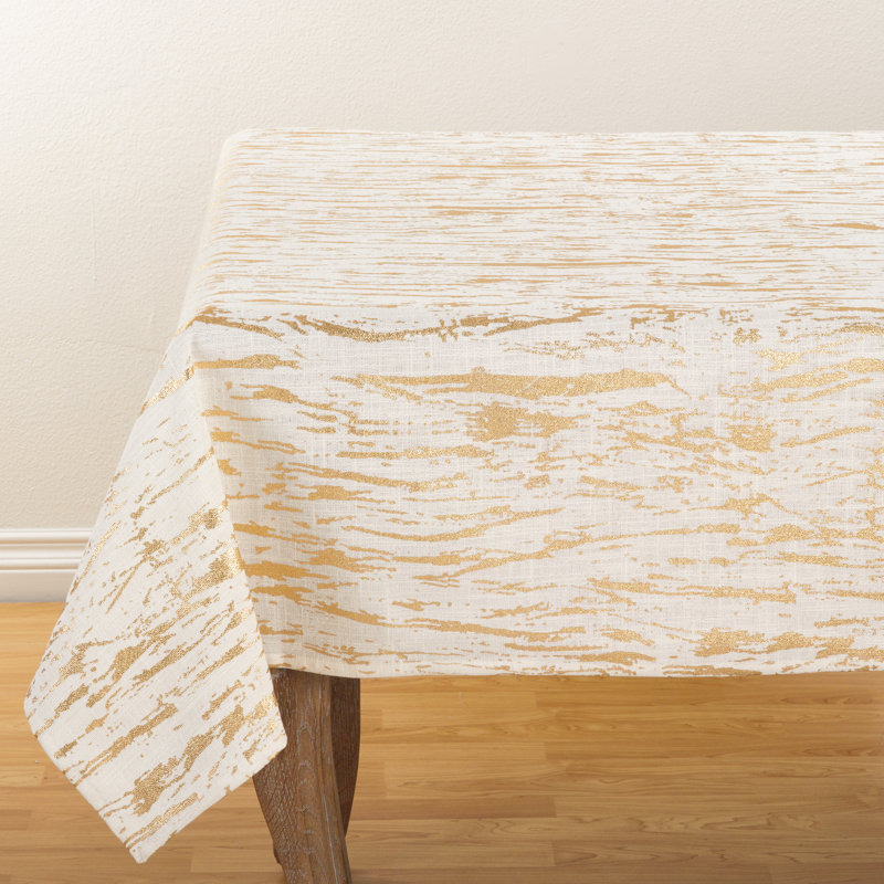 Aldgate Abstract 100% Cotton Square Tablecloth, Gold/White