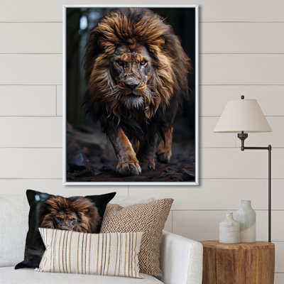 Portrait de lion noir et blanc vibrant I - Lion, art mural