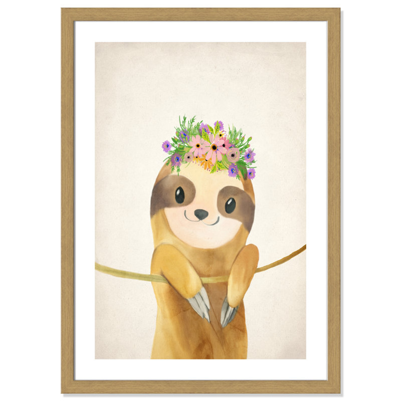 Sloth floral 1, H 36,5 po x l 26,5 po x P 0,63 po, Cadre plat à grain de bois noir