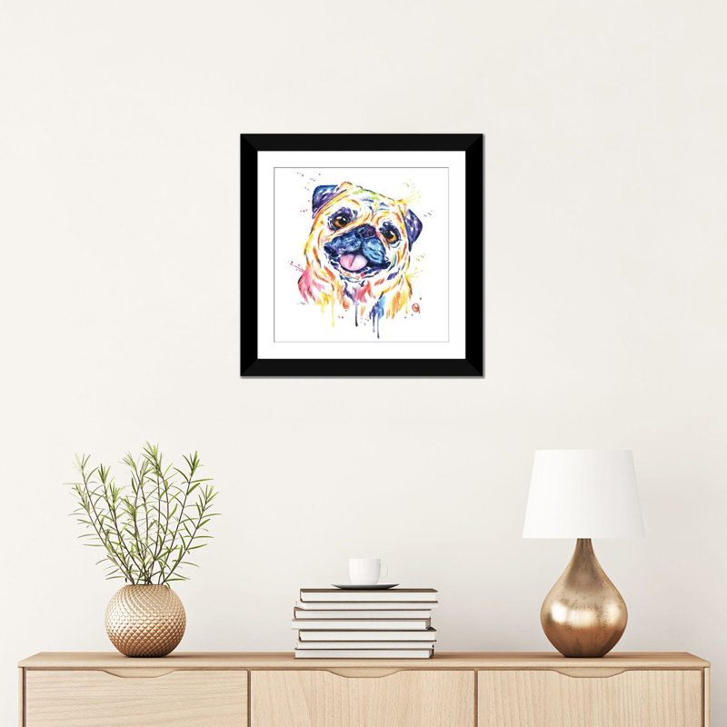 « fauve carlin », reproduction sur toile, H 16 po x l 16 po x P 1 po, Papier d'art encadré noir, Blanc