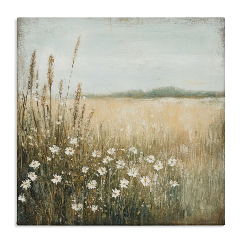 Toile «Daisy Dream Landscape», conception par Petal Prints Design, H 17 po x l 17 po