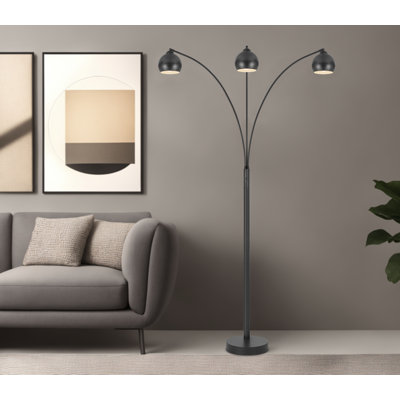60W x 3, 3 way Richford arc floor lamp with metal shades and heavy weight based