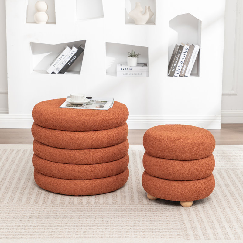 Ashyiah 23.5'' Wide Storage Ottoman With Small Stool, Orange