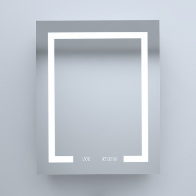 24 in. W x 30 in. H Rectangular Silver Aluminum Recessed/Surface Mount Right Medicine Cabinet with Mirror LED and Clock