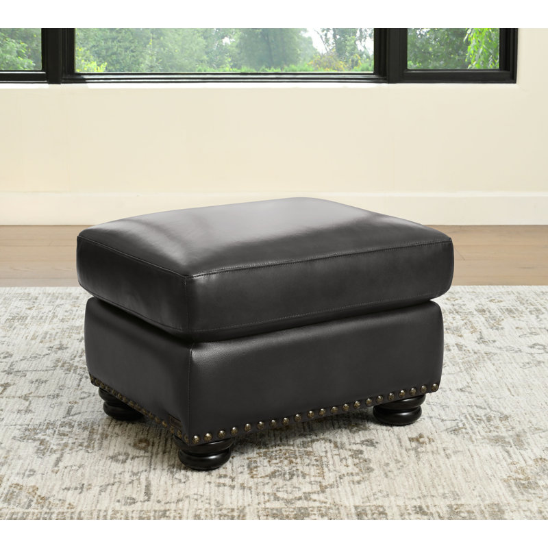 Arjana Leather Upholstered Ottoman Dark Gray