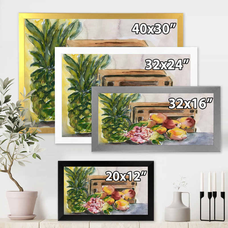 «Vintage Fruits V», reproduction sur toile encadrée, H 12 po x l 20 po x p 1 po, Noir