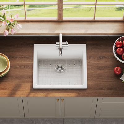 Évier de cuisine à tablier frontal en céramique argile réfractaire blanche de 24 po Farmhouse Sink