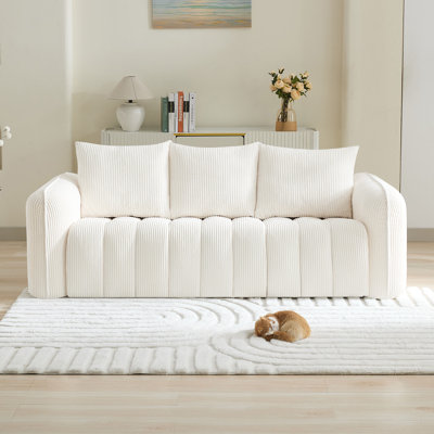 Boneless Boneless Corduroy Sofa, Oversized Deep Seat Couch with Rounded Armrest, Modern Upholstered Cloud Sofa for Living Room, No Assembly
