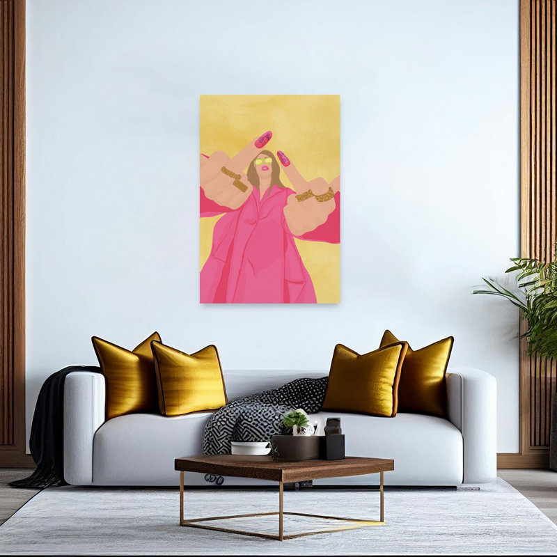 Pink Fashion V-Sign Bold Modern Wall Art Print by Lisa Solomoniuk - Wrapped Canvas Print, 152.4cm H x 101.6cm W