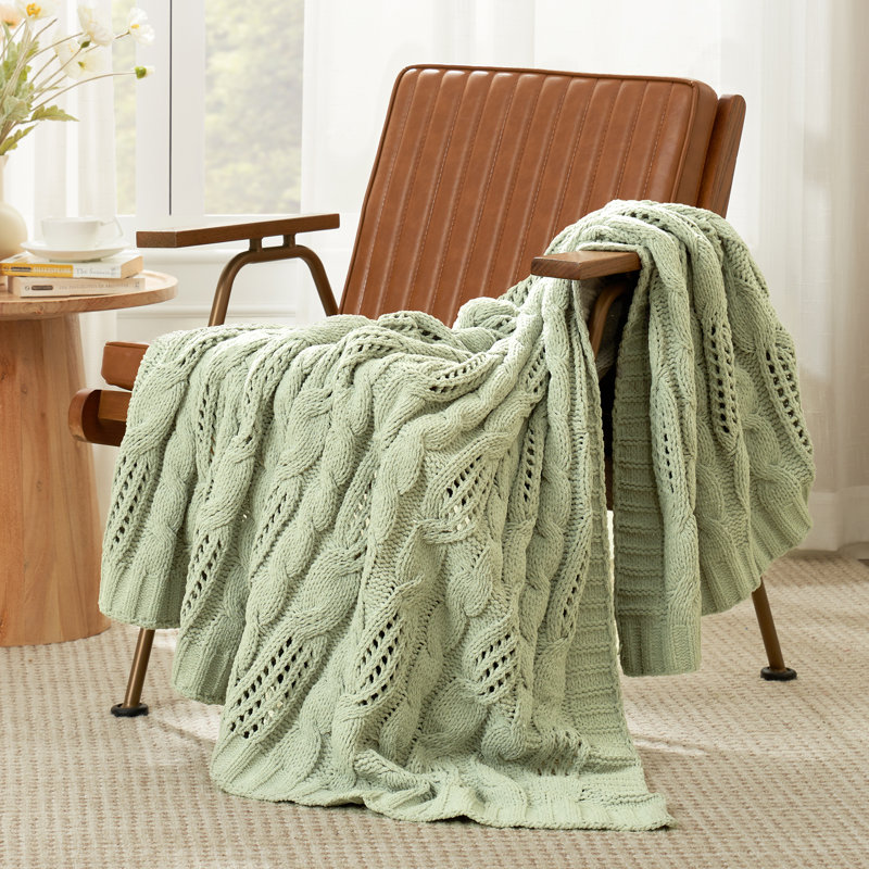 Jeté Elegant Chenille, L 60 po x L 80 po, Vert sauge