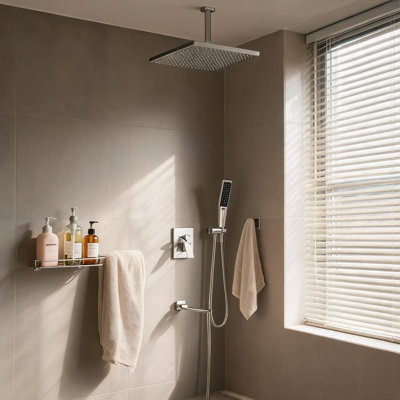 Ensemble de douche à fixation au plafond 16 pouces en acier inoxydable nickel brossé avec pomme de douche à main