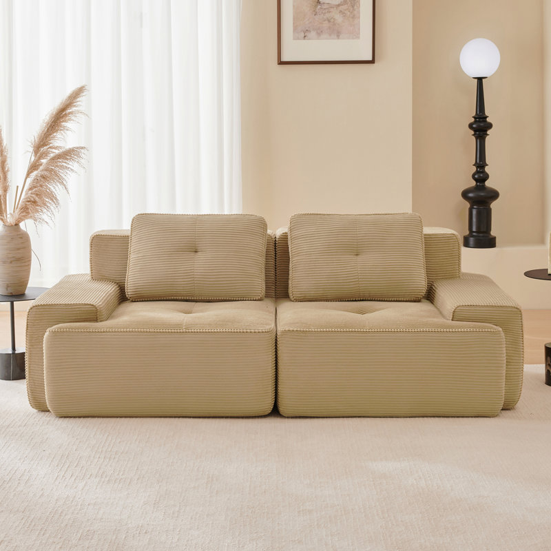 82" Modern L-Shaped Modular Sectional Sofa, Corduroy 2-Seater Couch with Deep Seating, Tufted & Piped Design, No Assembly