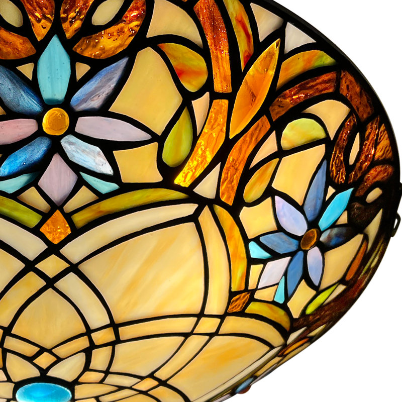 Tiffany Stained Glass Ceiling Light 3-Lights 16 Inch Tiffany Flush Mount Ceiling Light