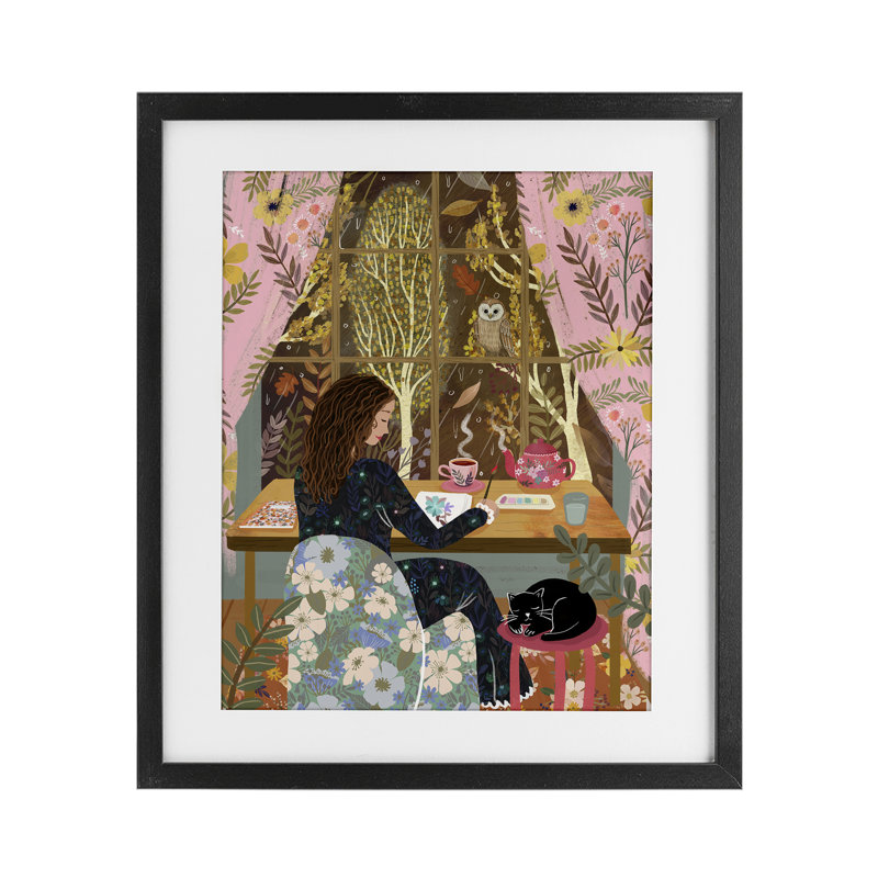 «Autumn Window Relaxing View», reproduction encadrée sous verre, conception de Mia Charro, Cadre noir minuit