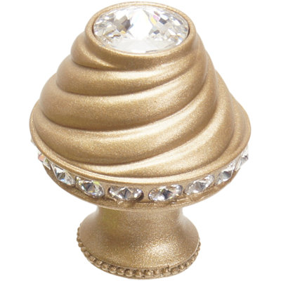 Caché medium round knob with flared foot with 19 rivoli Swarovski Clear Crystalsin Soft Gold