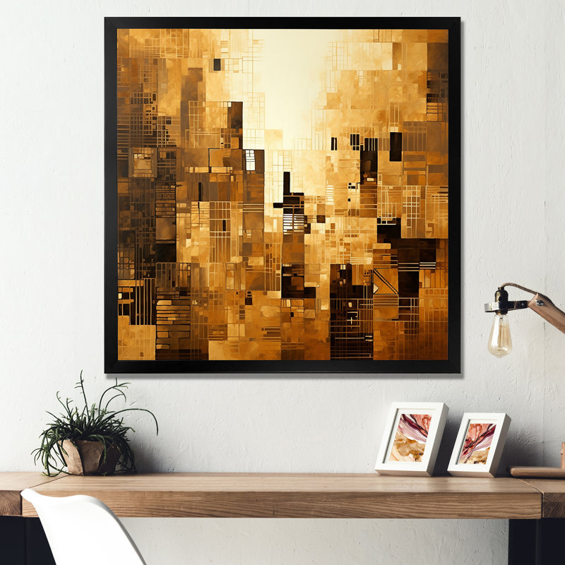 «Modern Cityscape Skycraper Bronze Blocks I», reproduction d'art sur toile, Cadre simple noir, H 36 po x l 36 po x P 1,5 po