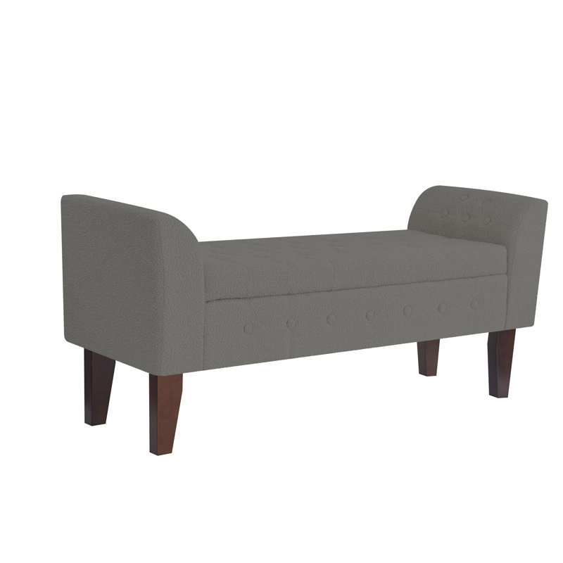 Pittsboro Oxford Upholstered Storage Bench, Grey Boucle