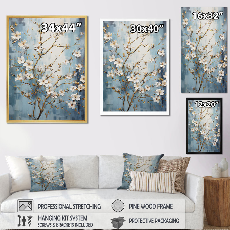 Reproduction sur toile White Dogwood Peacefulness I, H 40 po x l 30 po x P 1,5 po, Cadre flottant doré