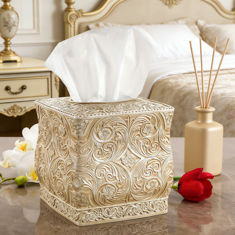 Couvercle de boîte à mouchoirs décoratif décoratif avec base coulissante - Porte-mouchoirs à motif floral et à volutes pour salle de bain, cuisine et salon