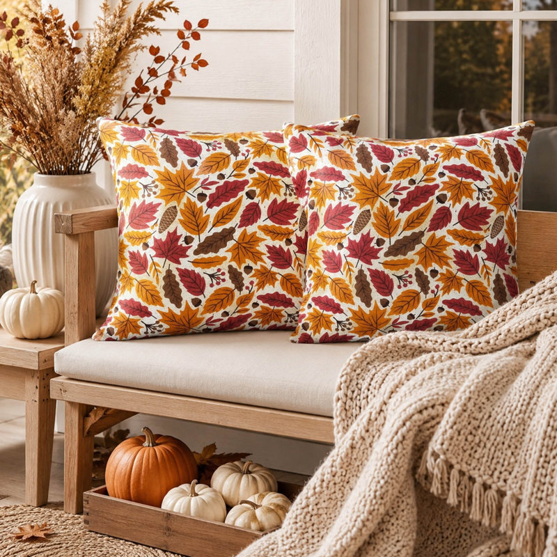 Ensemble de 2 housses de coussin décoratives d'automne en coton de 45 x 45 cm
