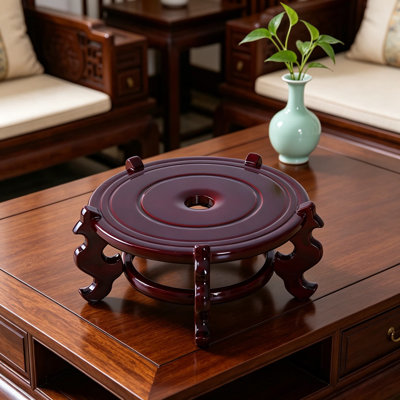 Chinese Style Wood Plant Stand - Solid Wood Round Display Base With Polished Lacquer Finish For Bonsai, Fishbowls, Vases And Home Decor