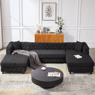 Canapé moderne en chenille trois pièces avec deux chaises longues