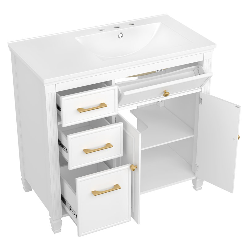 Meuble-lavabo traditionnel 36 po avec comptoir en céramique 36 po, Blanc