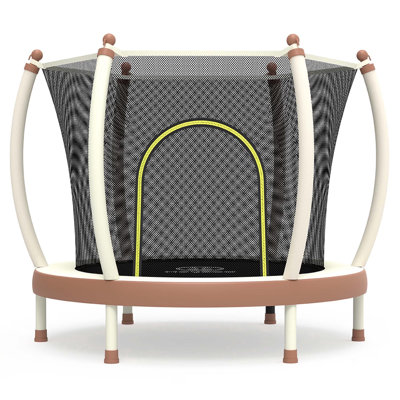 Funseek 60 Inch Fitness Trampoline, 220 lbs Weight Capacity Rebounder, with Bungees, U Shape Adjustable Foam Handle, beige-brown