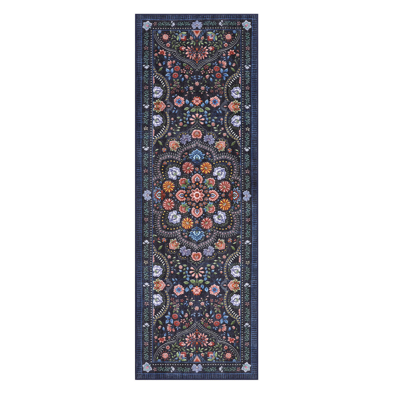 Washable Floral 2x6 Kitchen Rugs Farmhouse Hallway Runner Rug Non Slip Back for Bedroom Laundry Bathroom Dark Blue, Blue