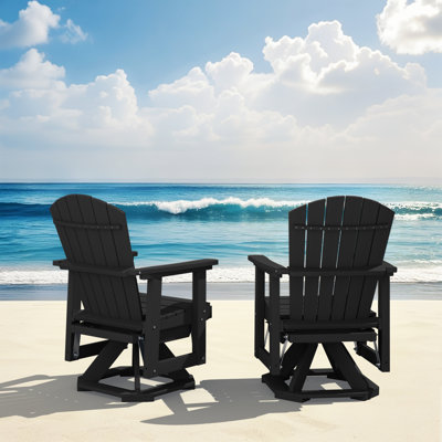 Plastic HDPE Resin Rocking Glider Chair Adirondack Swivel Outdoor Rocking Chair In Black(Set Of 2)