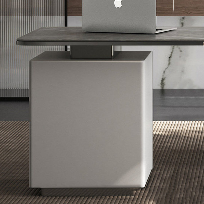 Bureau gris / blanc fritté rectangulaire + bois manufacturé + acier inoxydable avec bureau à 3 tiroirs, Retour à droite