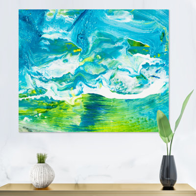 Encre bleue et verte abstraite - peinture sur toile