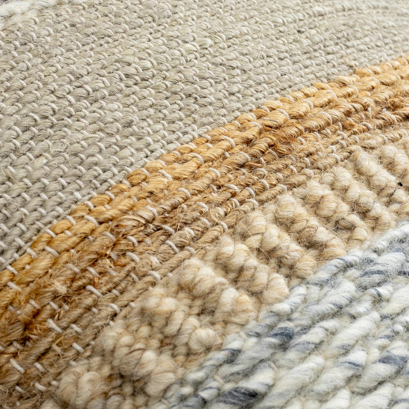 Boundary Striped Beige and Cream Jute Cotton Wool Pillow