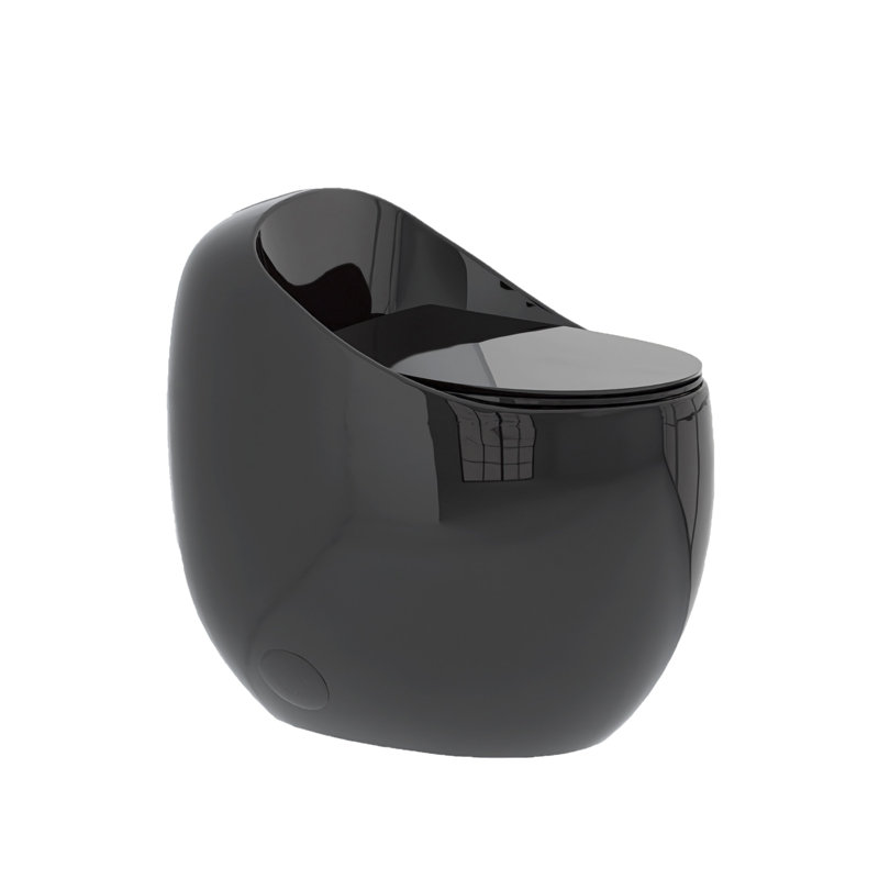 Toilette simple en forme d'œuf 1,28 GPF, toilette intégrée en porcelaine sans couture intégrée convenant aux salles de bain modernes (noir éclatant)