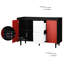 Buffet noir et rouge, 2 tiroirs et espaces de rangement ouverts pour la cuisine, salle à manger moderne avec portes et compartiments