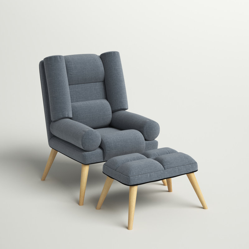 Denzel Upholstered Accent Chair with Footstool, Grey