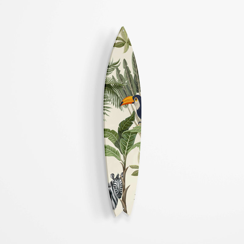 Planche de surf tropicale Toucan Zebra - Art audacieux sans cadre