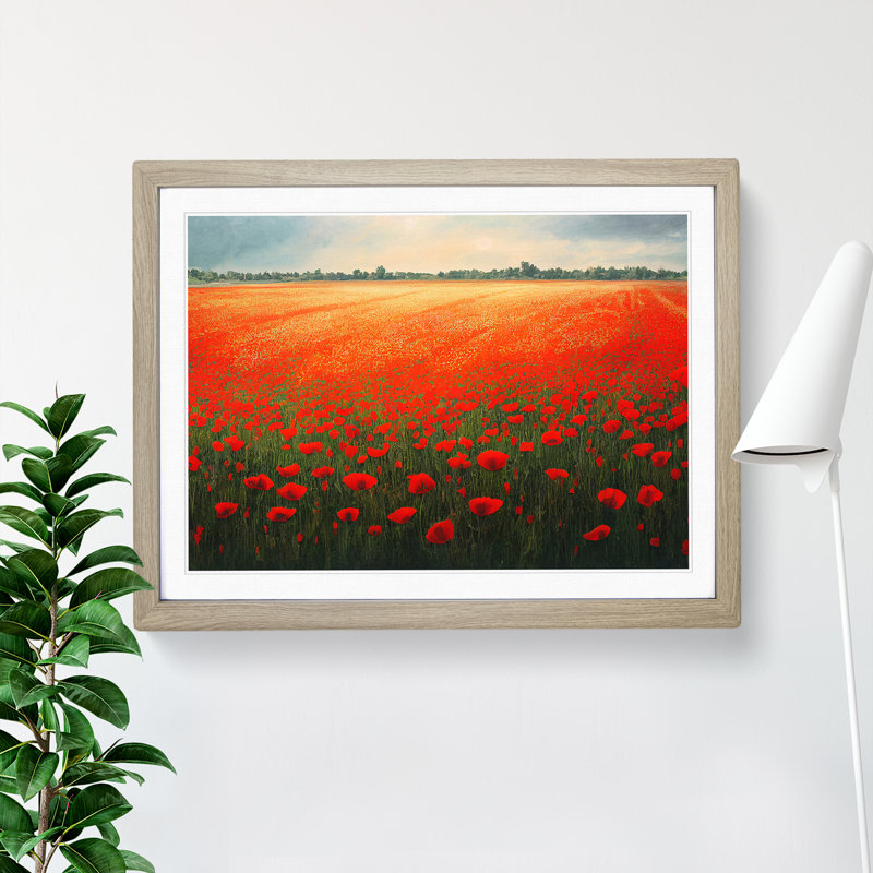 Beautiful Poppies Flowers - Single Picture Frame Painting, 34cm H x 46cm W x 2cm D, Oak Framed