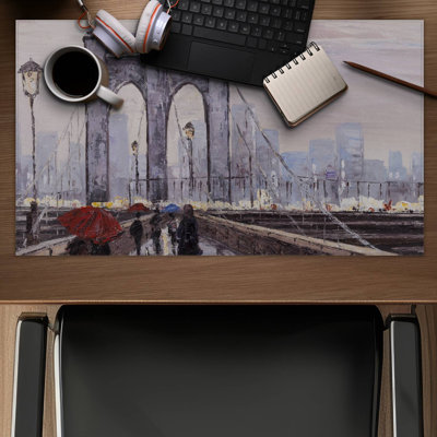 Brooklyn bridge with passersby - 14.00"x24.25" Desk mat