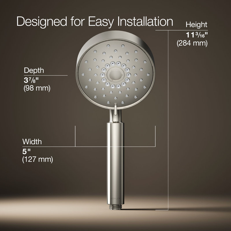 Kohler Purist Component Tempered Massage Handheld Shower Head with MasterClean Spray Nozzle, Vibrant Polished Nickel