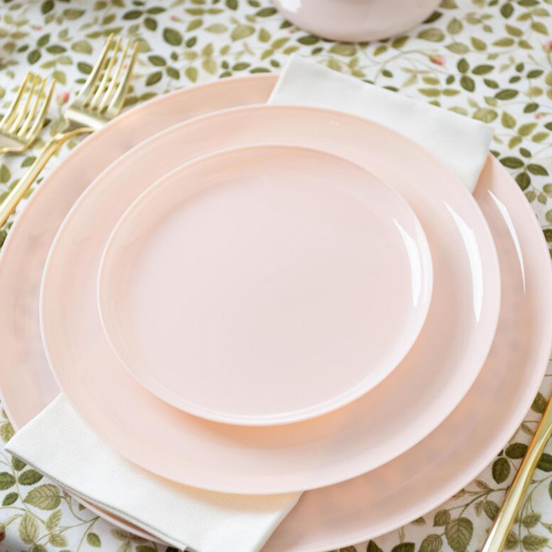 Ensemble de 120 assiettes jetables en plastique jetables Ecoqualité, Rose