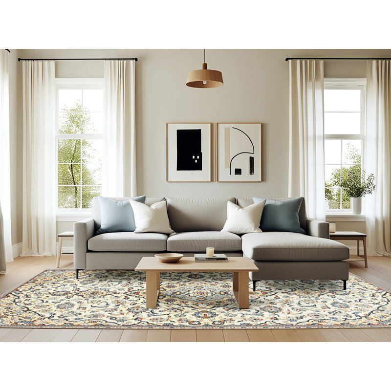 Crème orientale/brun/bleu Tapis décoratif Anissa, Rectangle 6 pi x 9 pi