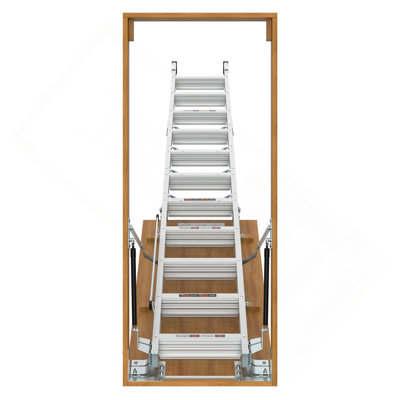 Échelle en aluminium pour grenier avec capacité de 350 livres et capacité de 22 1/2 po x 54 po au plafond de 7 à 10 pi